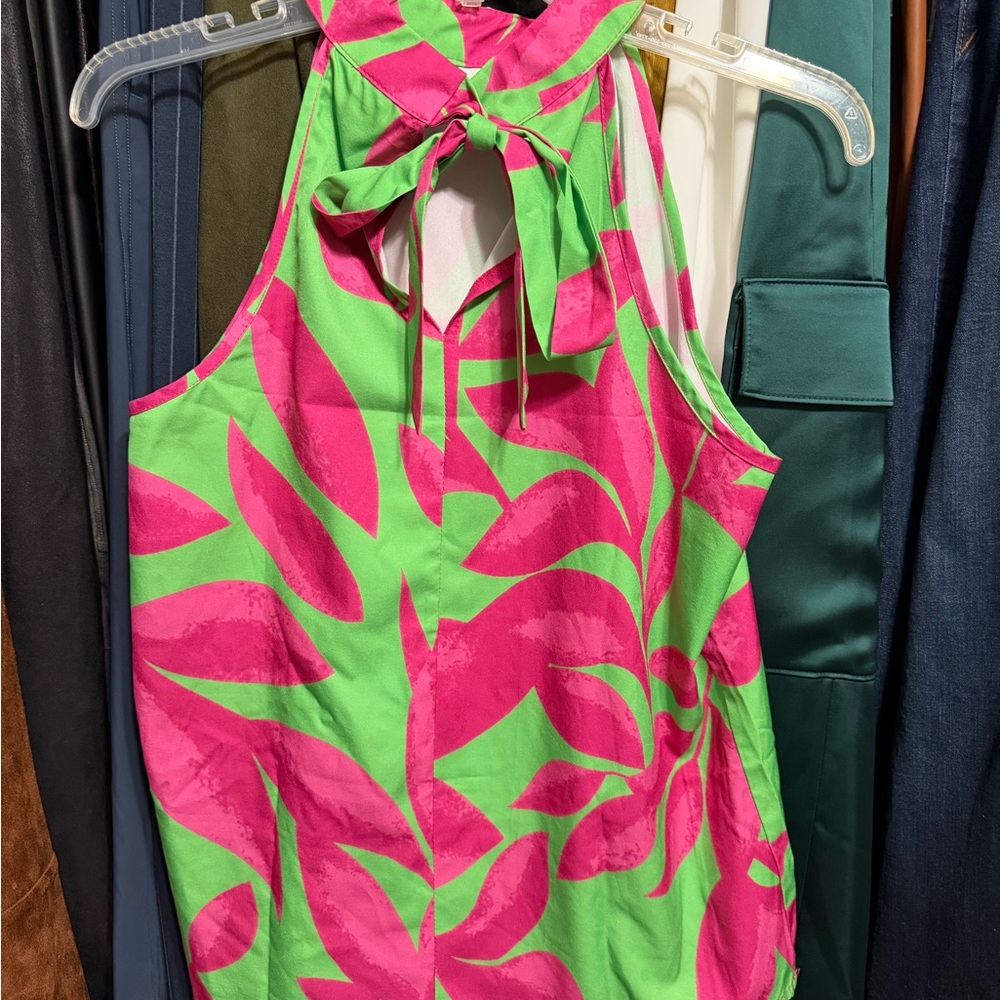 SHEIN Pink and Green Leaf Print Top